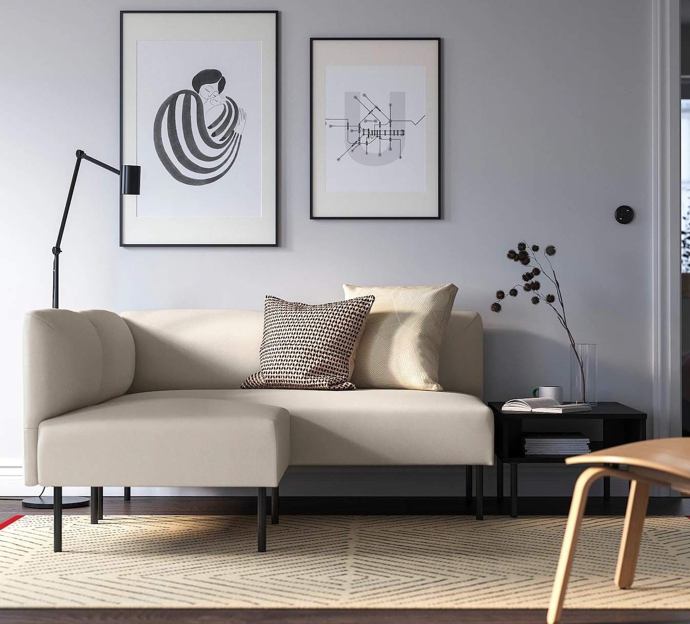 LILLEHEM Sofá esquinero modular de 2 plazas, Vissle beige metal de IKEA