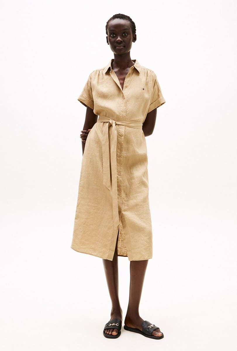 Tommy Hilfiger Vestido midi de lino de manga corta