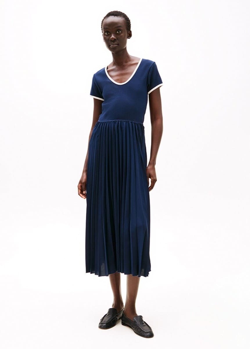 Tommy Hilfiger Vestido midi plisado de manga corta