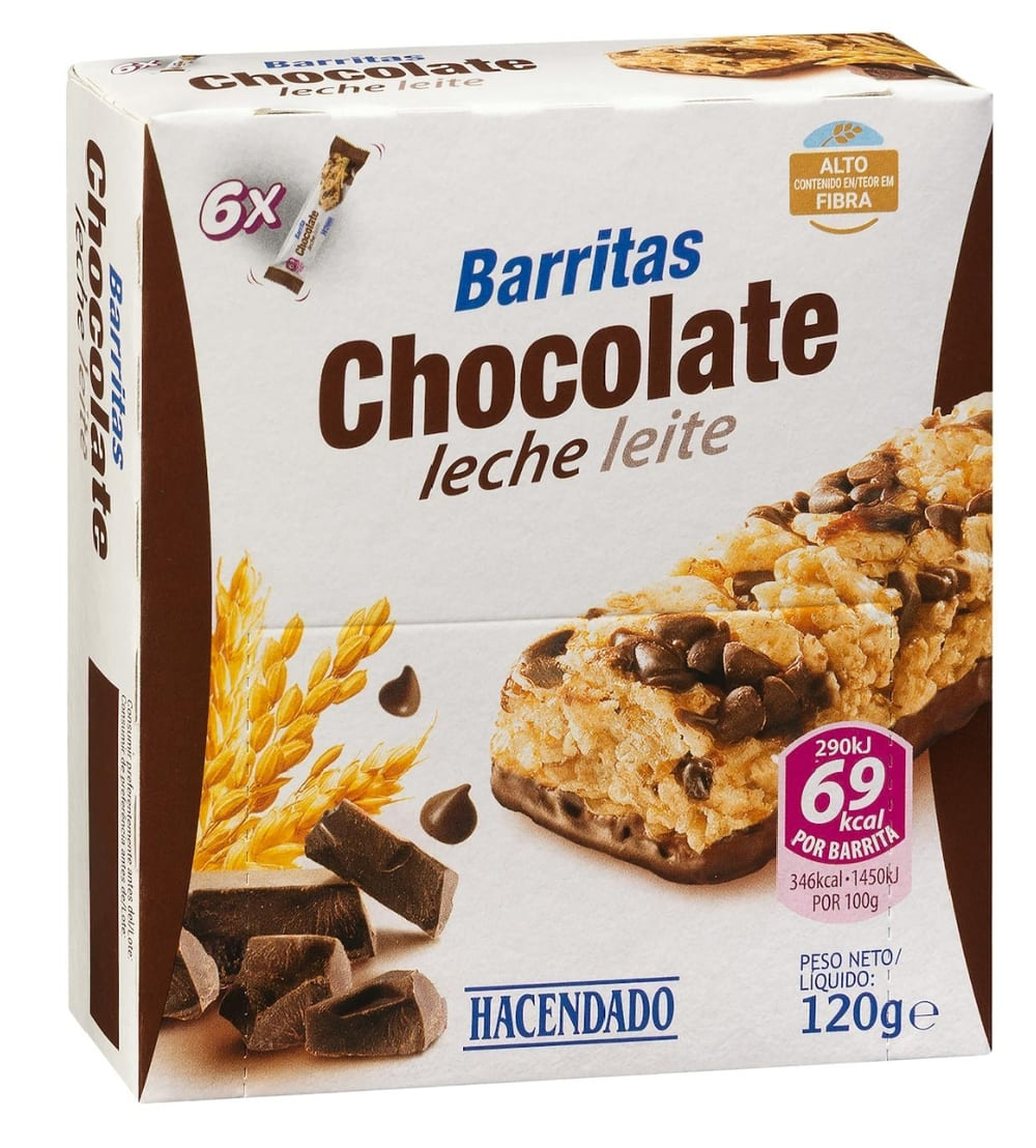 Barritas de cereales y de chocolate con leche Hacendado