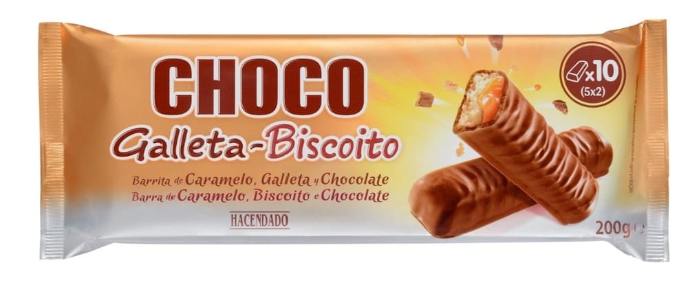 Barritas de galleta y caramelo bañadas de chocolate con leche