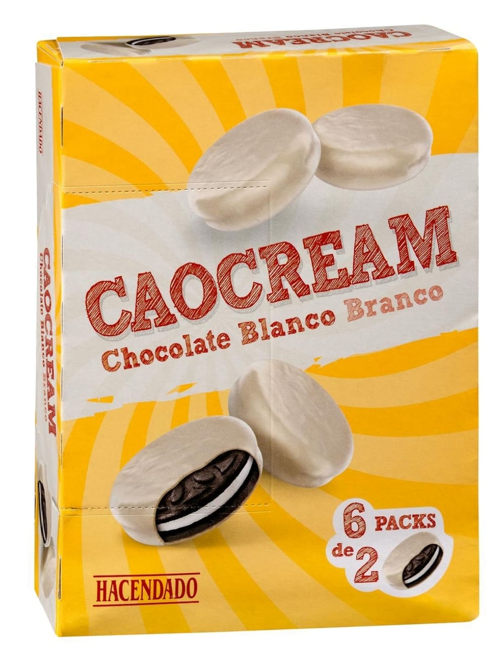 Galletas Caocream chocolate blanco rellenas de crema Hacendado