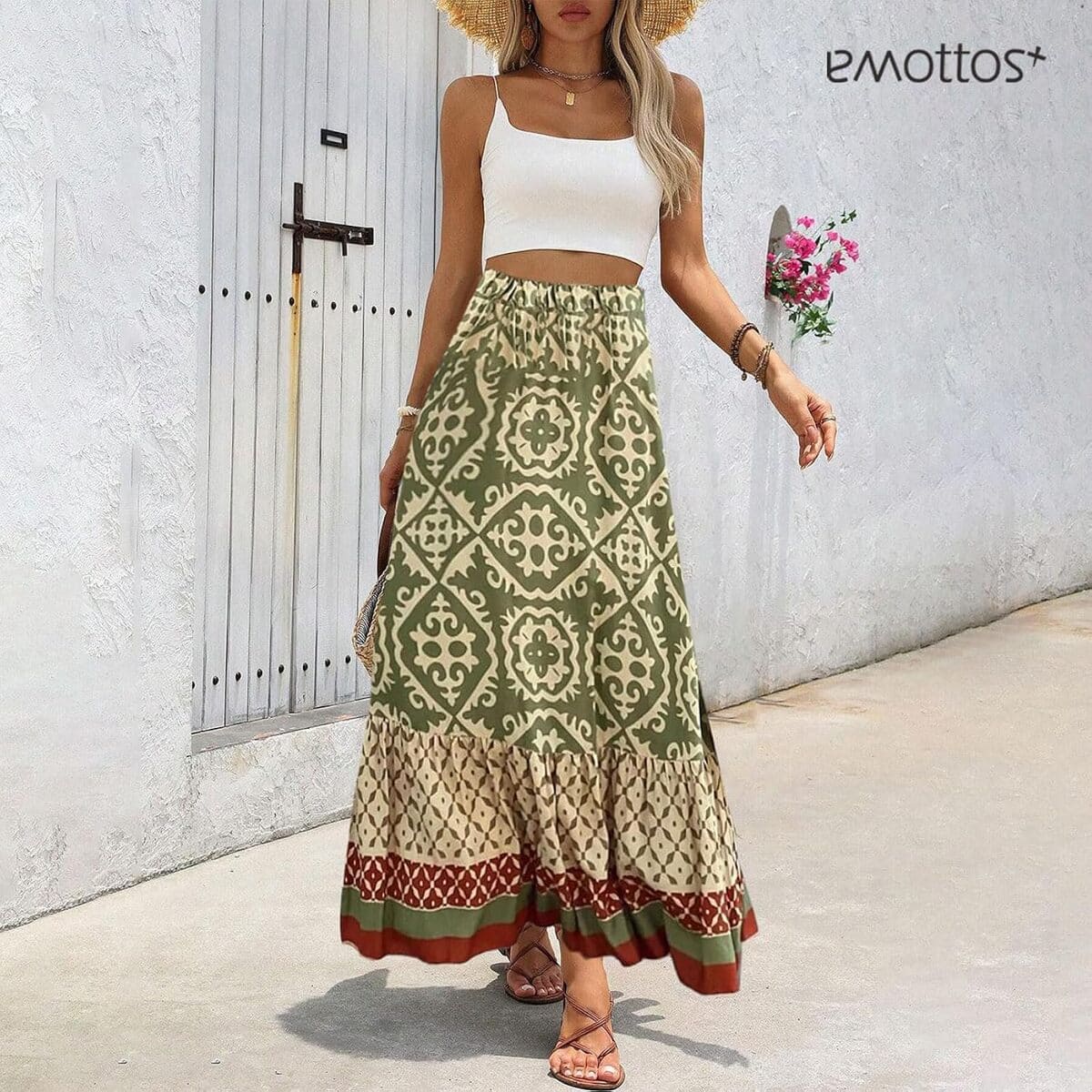 Falda estampada de cintura elástica boho EMOTTOS