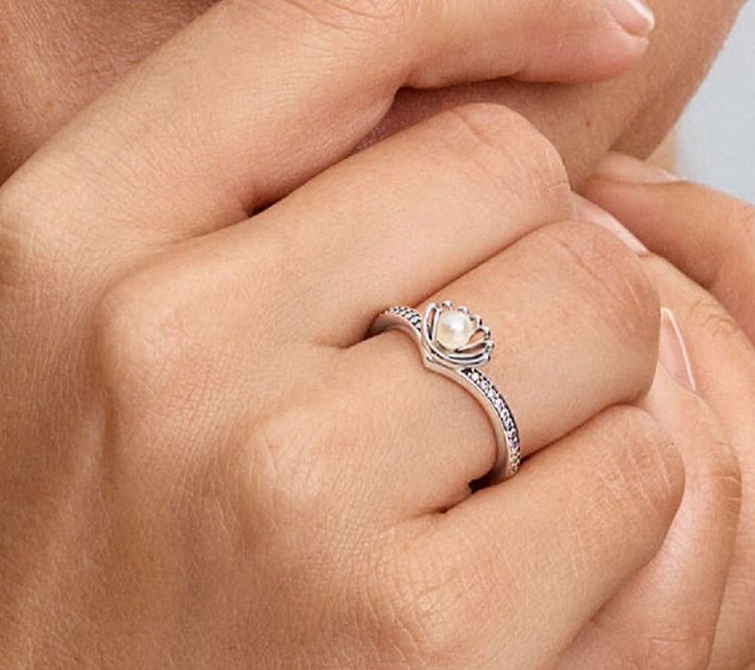 Anillo Perla Cultivada de Agua Dulce Tratada Concha Princesa Ariel de Disney Pandora