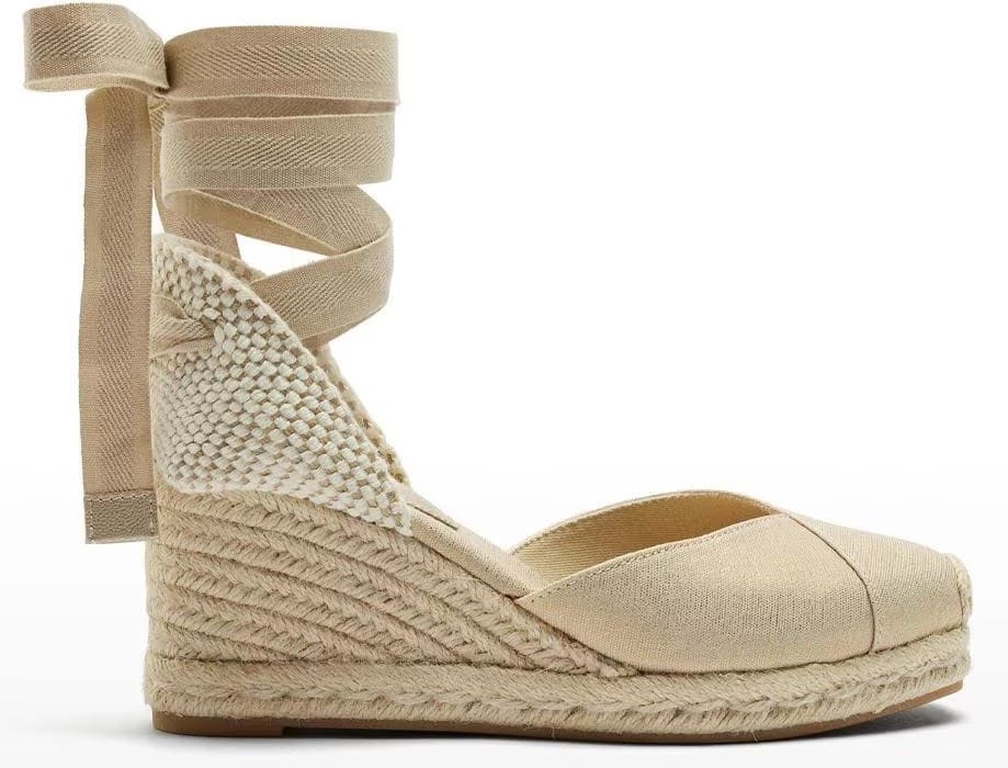 Alpargatas de cuña con tiras atadas al tobillo en liso