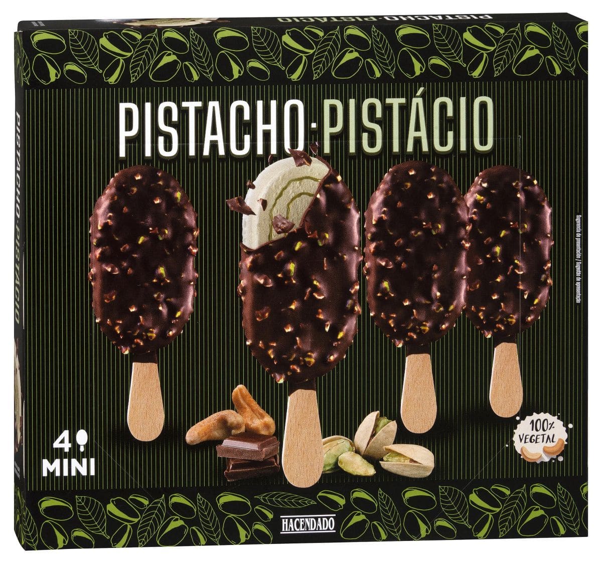 Helado mini a base de anacardo con crema de pistacho Hacendado de Mercadona