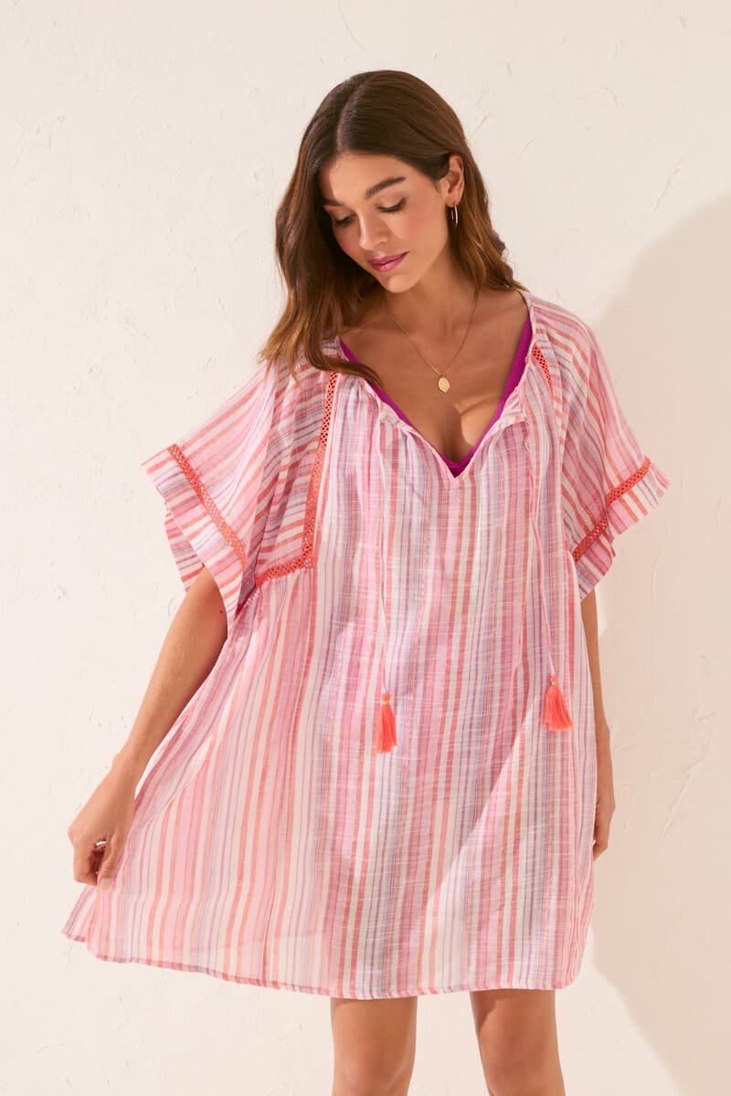 Túnica corta tejido estampado rayas