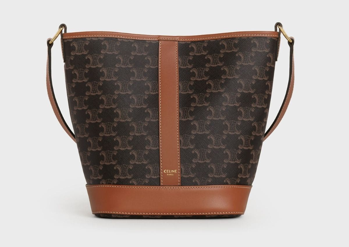 Bolso cubo pequeño de lona Triomphe y piel de becerro de CELINE