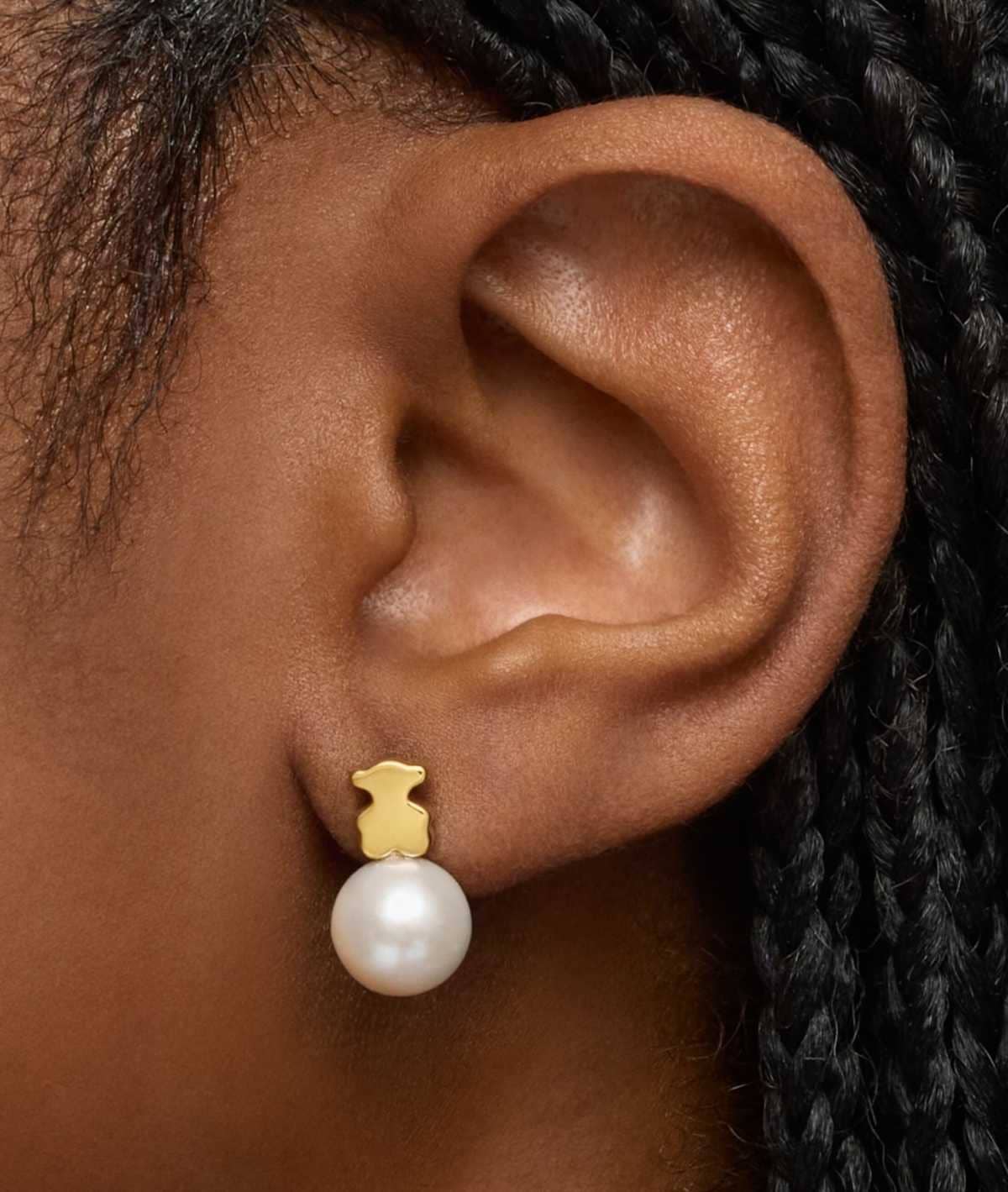 Pendientes oso con baño de oro 18 kt sobre plata y perla cultivada de agua dulce Sweet Dolls de TOUS