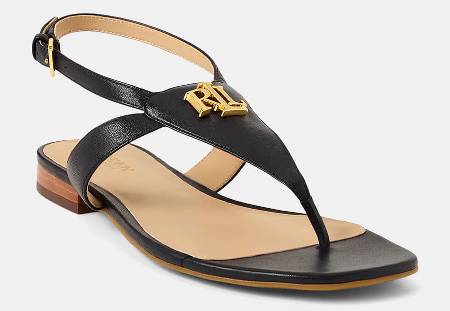 Las sandalias planas para mujer Everley en piel con cierre de hebilla en color negro de Ralph Lauren en El Corte Inglés