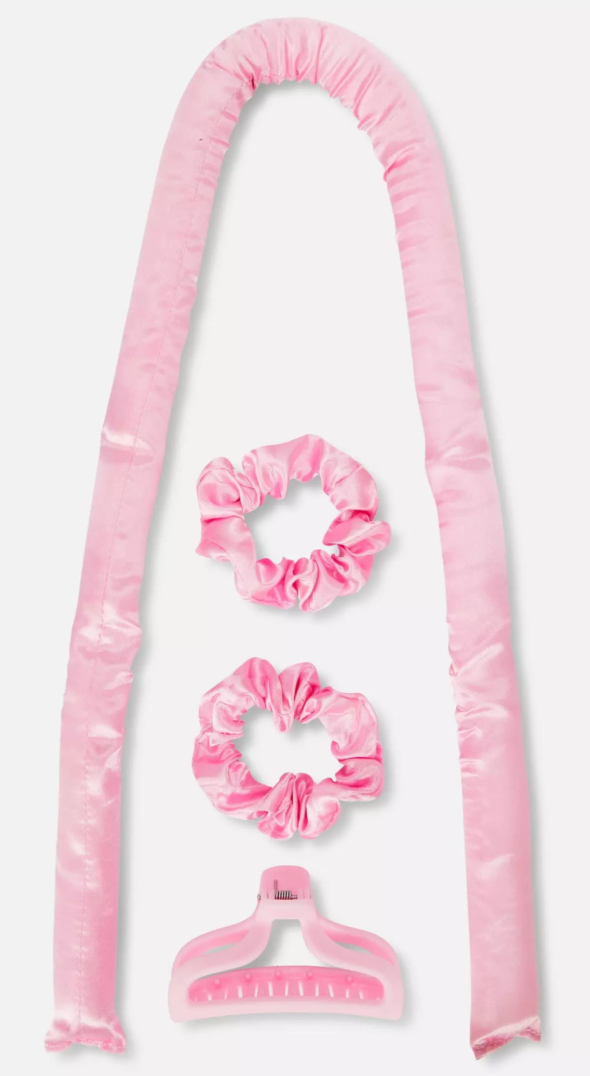 El juego de rizador del pelo sin calor en color rosa claro de Primark