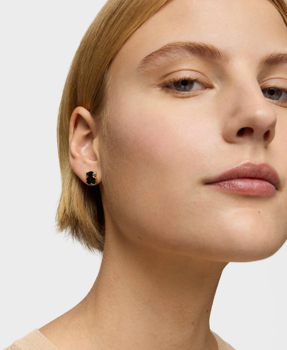 Pendientes oso con baño de oro 18 kt sobre plata y ónix 10 mm Icon Color de Tous