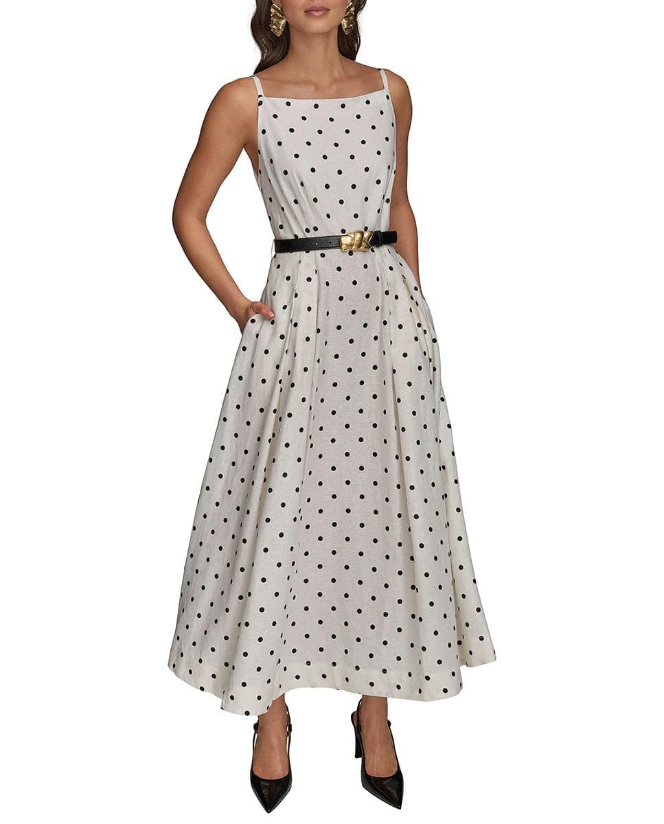 Vestido de lunares con escote recto, Donna Karan New York