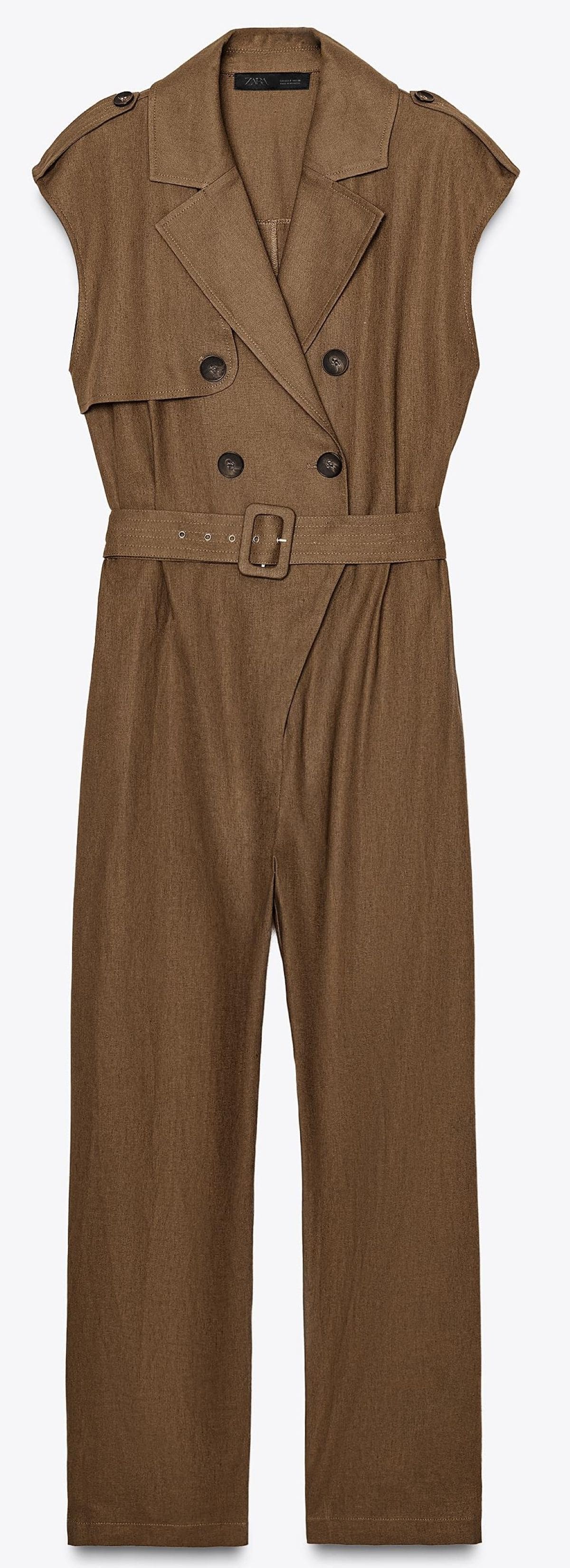 Mono largo con cinturón de lino de Zara