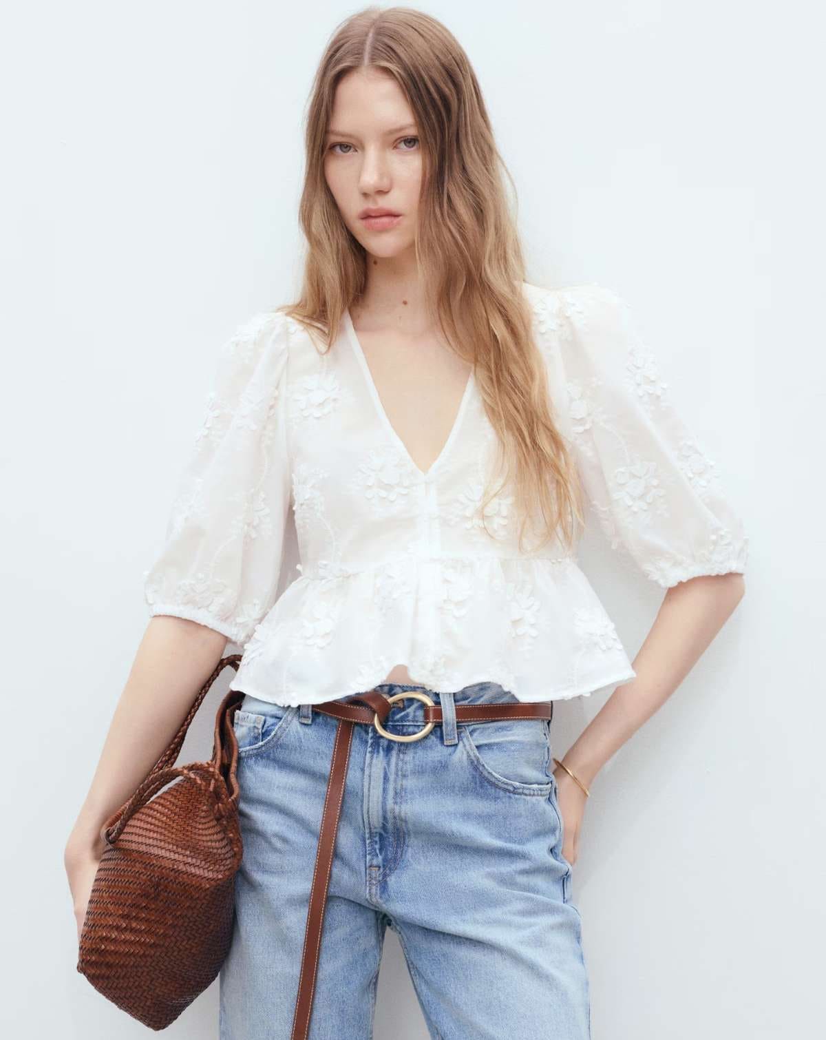 Blusa bordada algodón de Mango