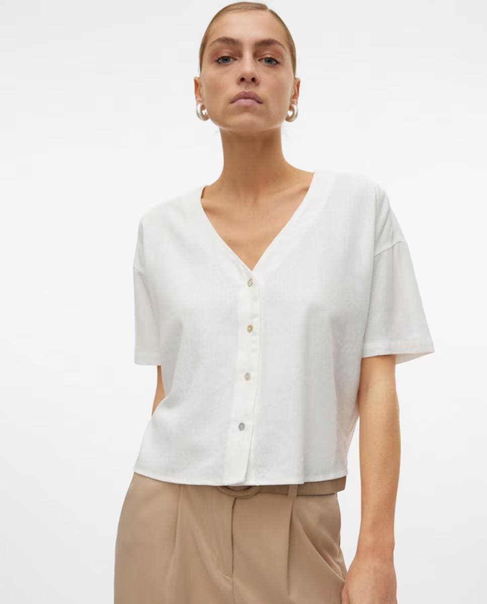 Camisa de corte holgado con cuello en pico, Vero Moda