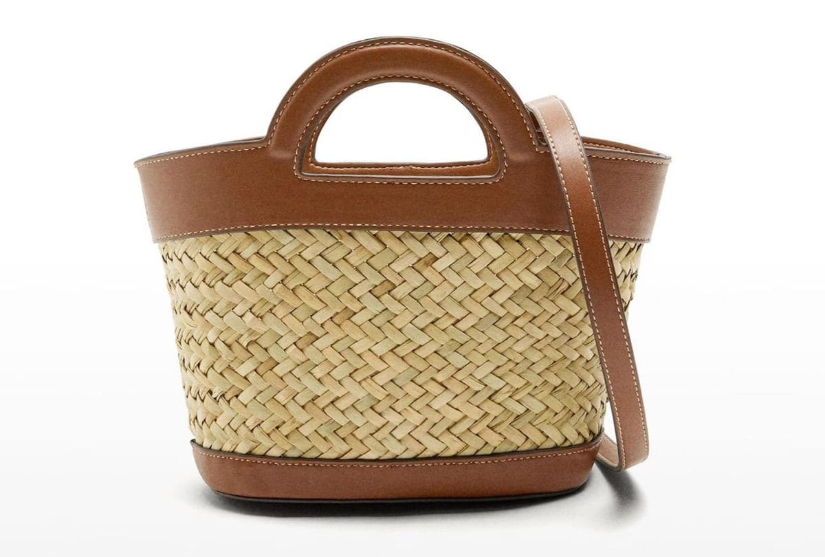 Parfois Bolso de mano estilo tote pequeño convertible a bandolera efecto rafia con cierre de cuerda de El Corte Inglés