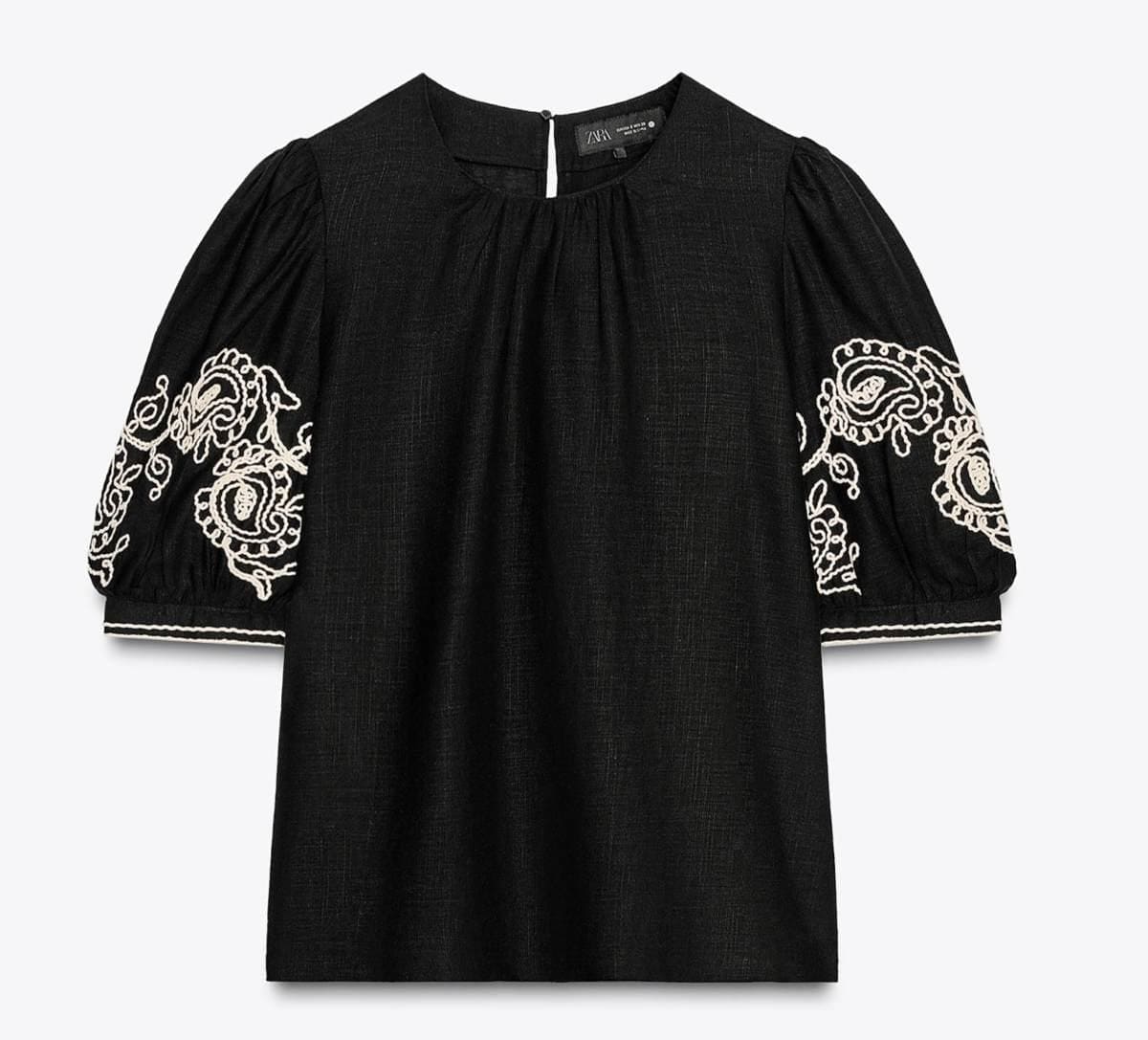 Top bordado mezcla lino zw collection de Zara