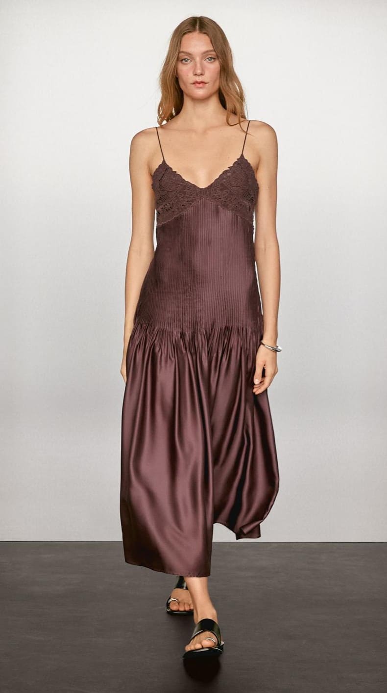 Vestido tirantes midi fluido satinado de Massimo