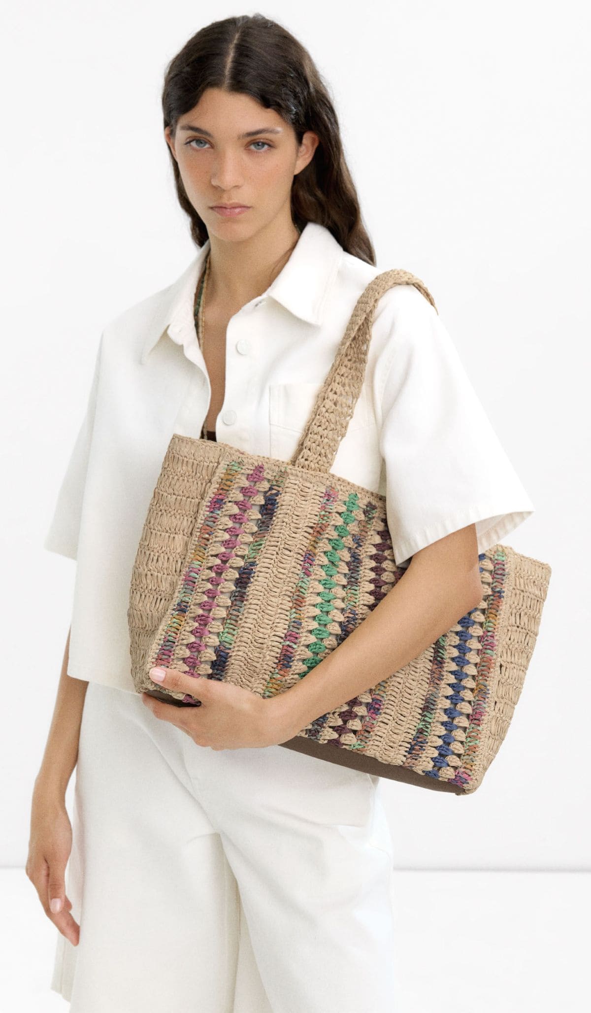 Bolso shopper multicolor de efecto rafia de Parfois