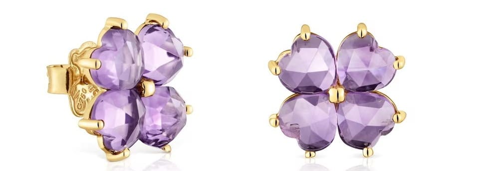 Los nuevos pendientes de oro y amatista Daisy en color morado de Tous