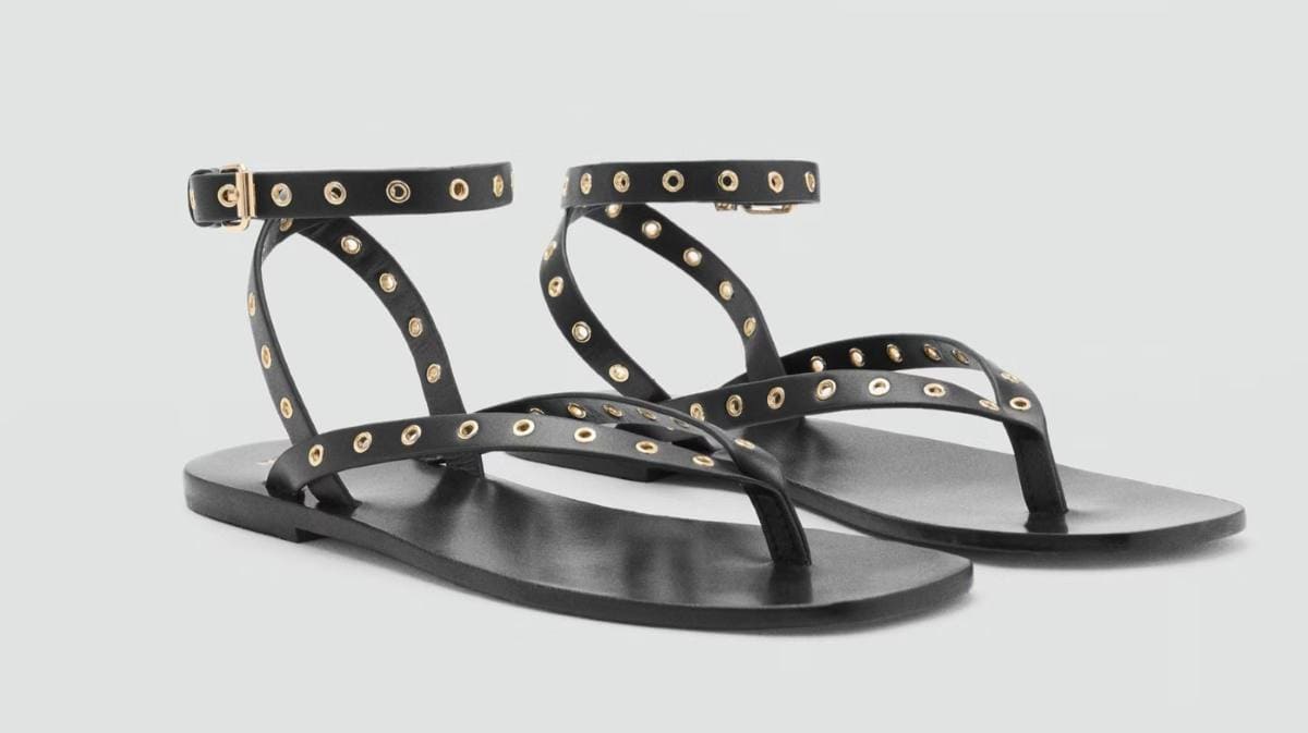 Sandalia piel tiras eyelets de Mango