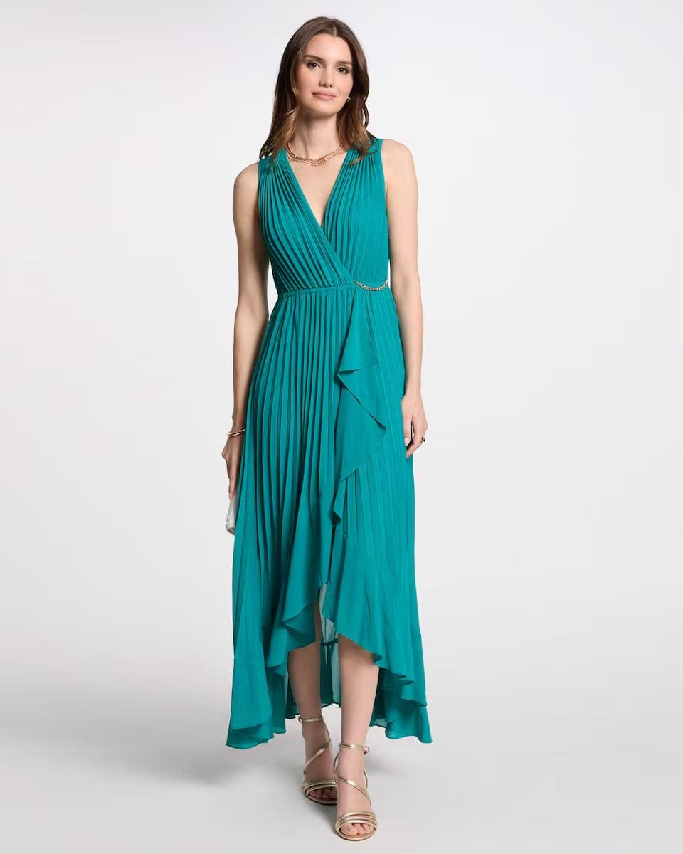 Vestido largo plisado y sin mangas, Morgan