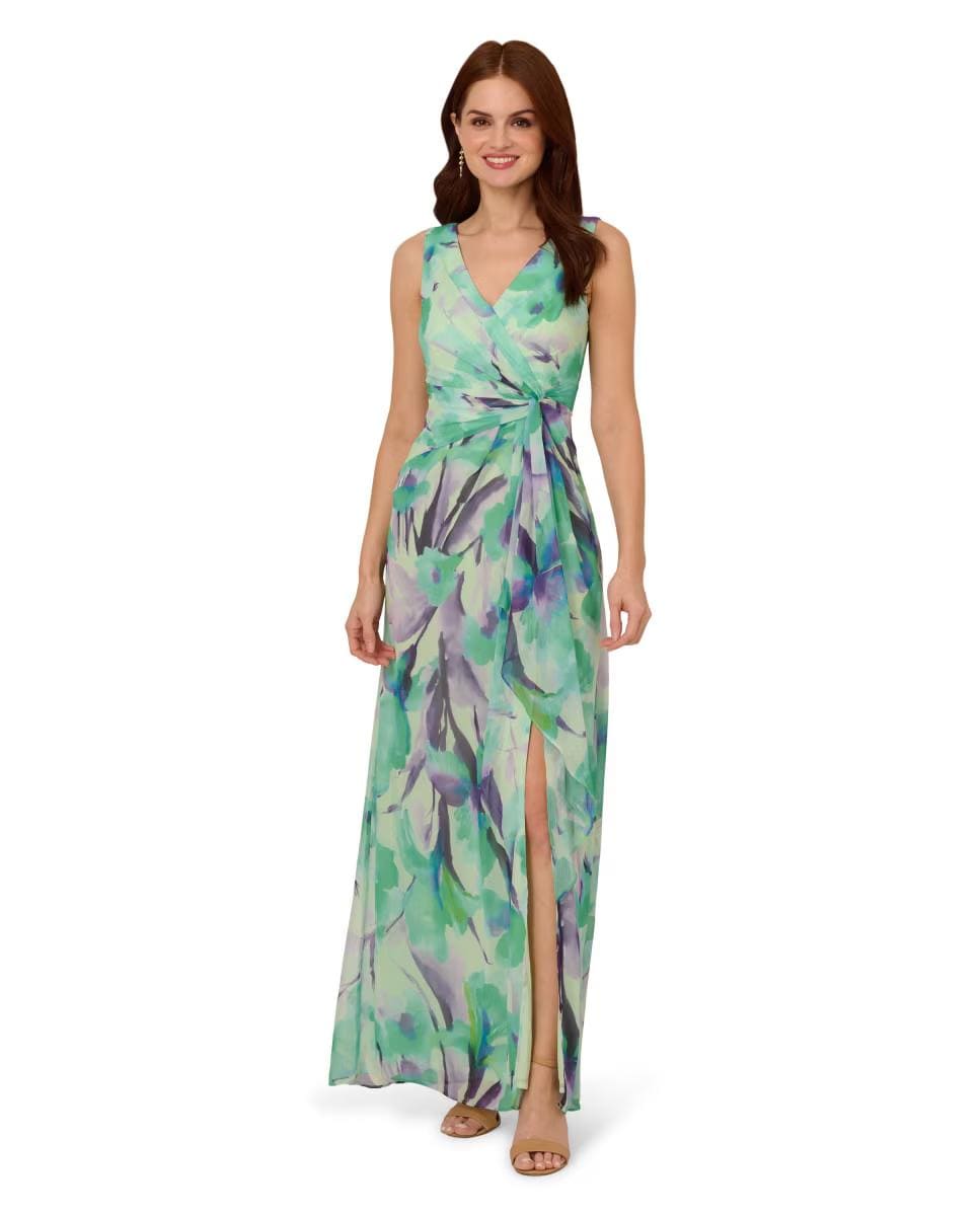 Vestido drapeado de chifón floral, Adianna Papell