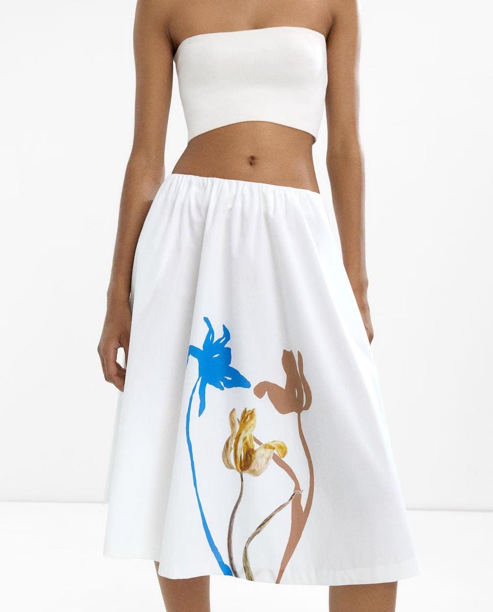 Falda midi con estampado floral