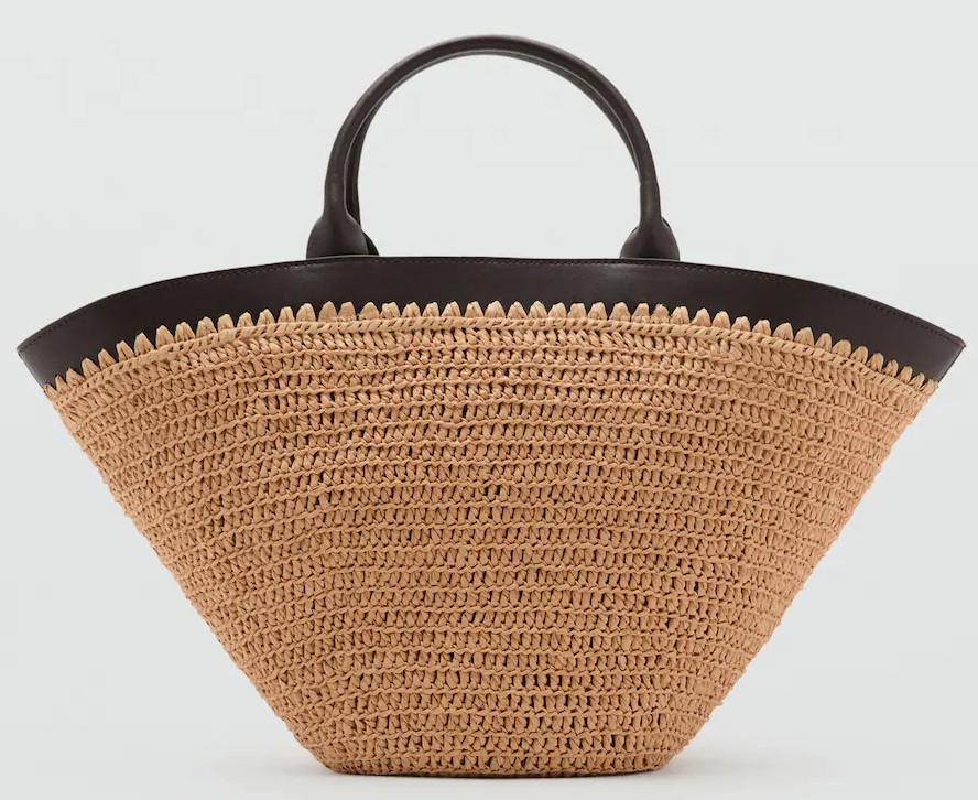 Bolso grande doble asa fibra natural de Mango