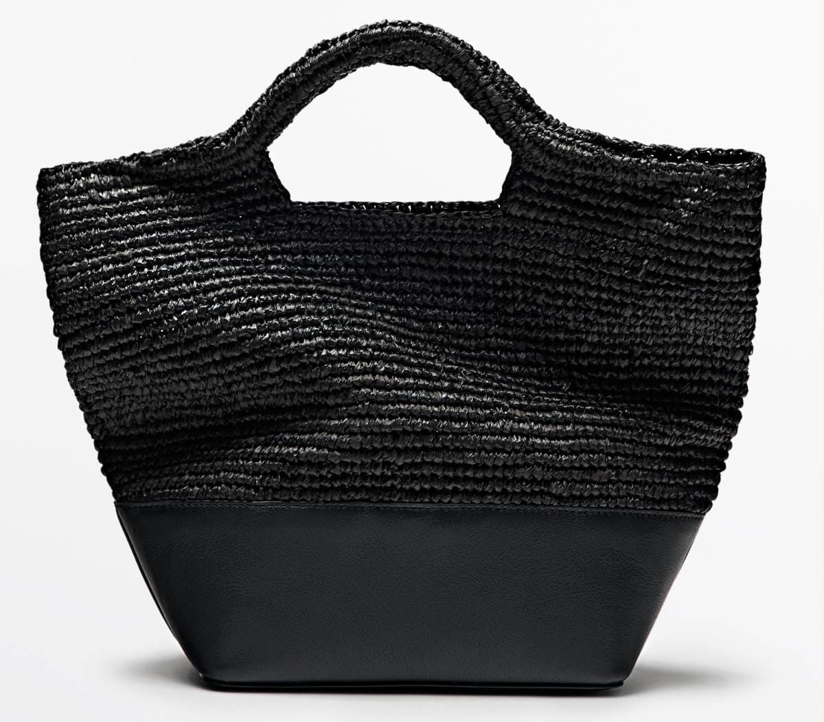 Bolso rafia natural con base piel de Massimo Dutti