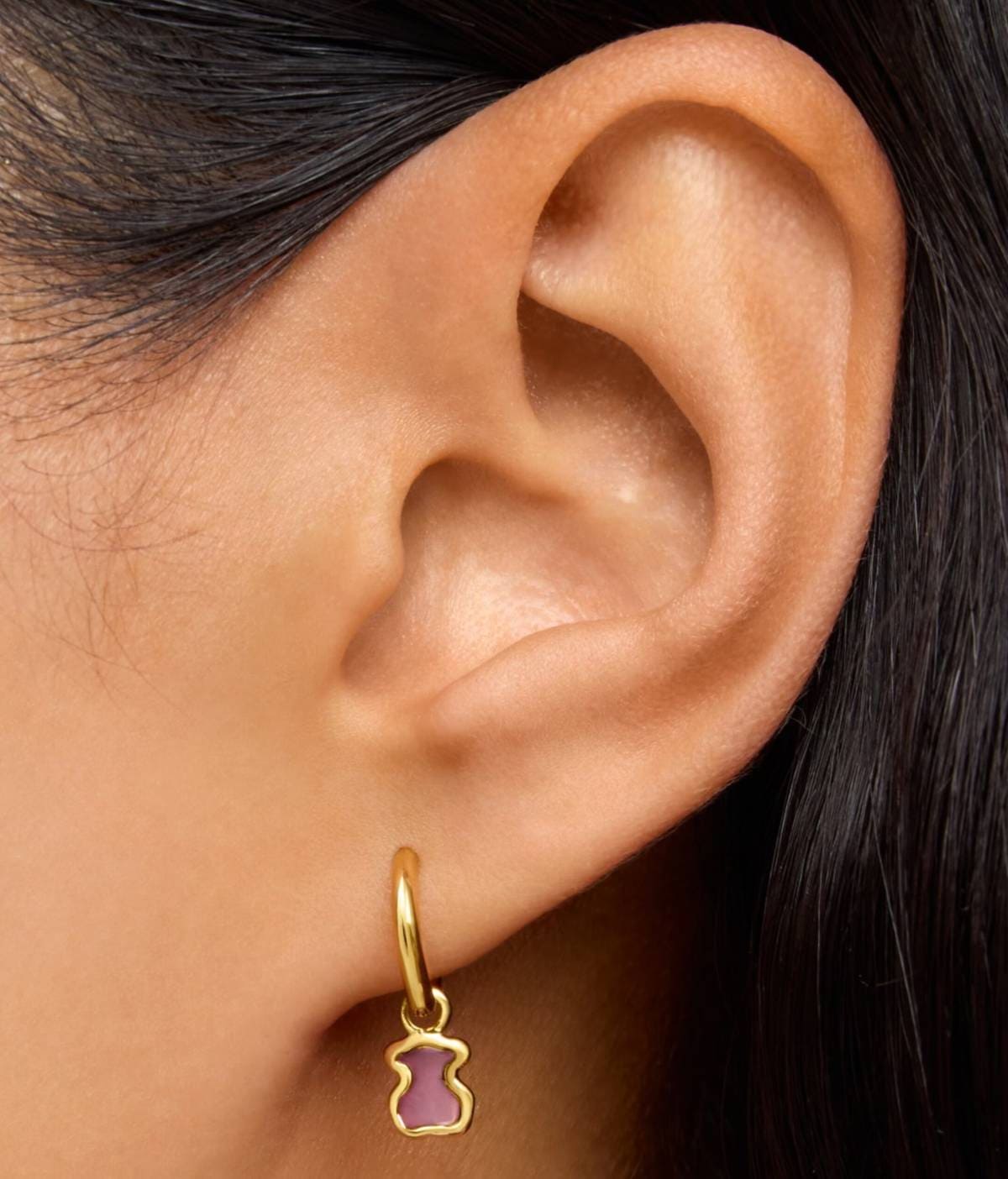 Pendientes aro con baño de oro 18 kt sobre plata oso rosa Gregal de TOUS