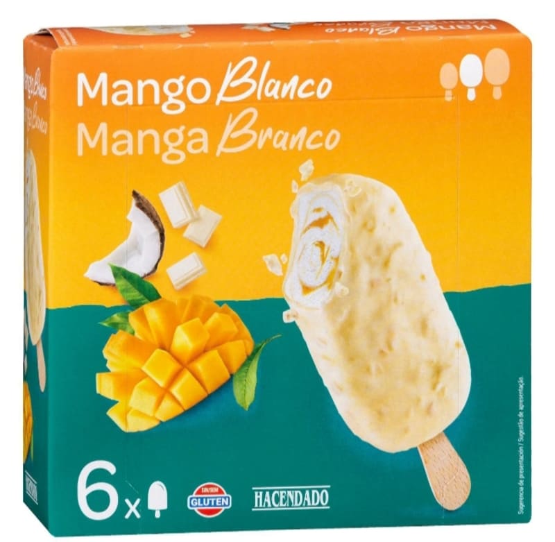 Helado bombón mango blanco Hacendado