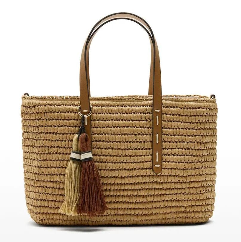 Bolso grande de mano estilo tote y efecto rafia convertible a bandolera