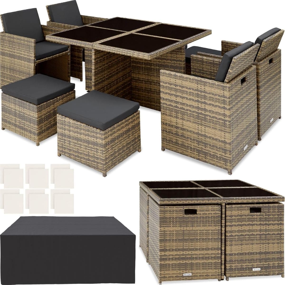 Conjunto de mesa, 4 sillas y 4 taburetes para terraza TecTake de Amazon