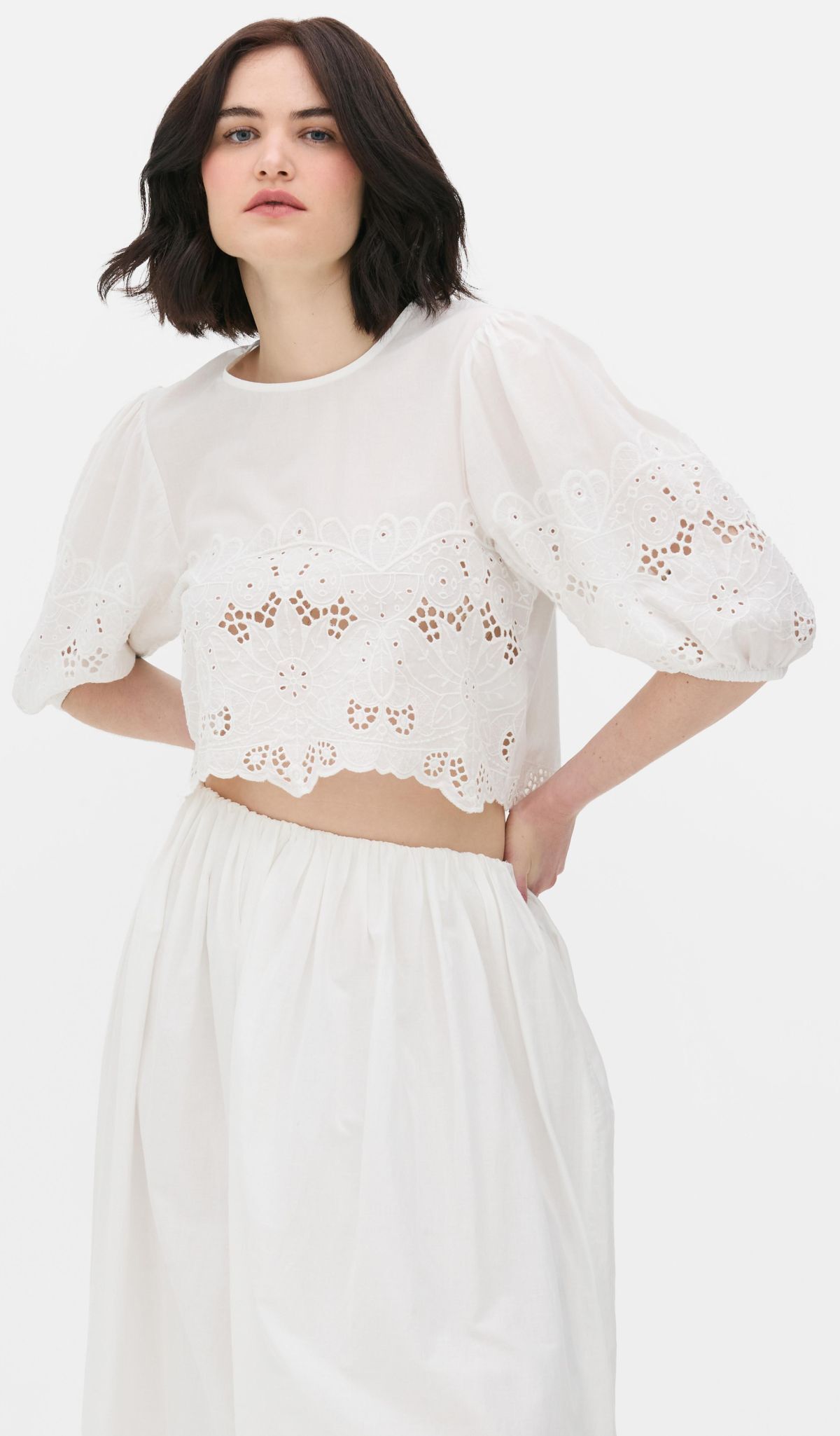 Blusa troquelada con manga abombada de Primark