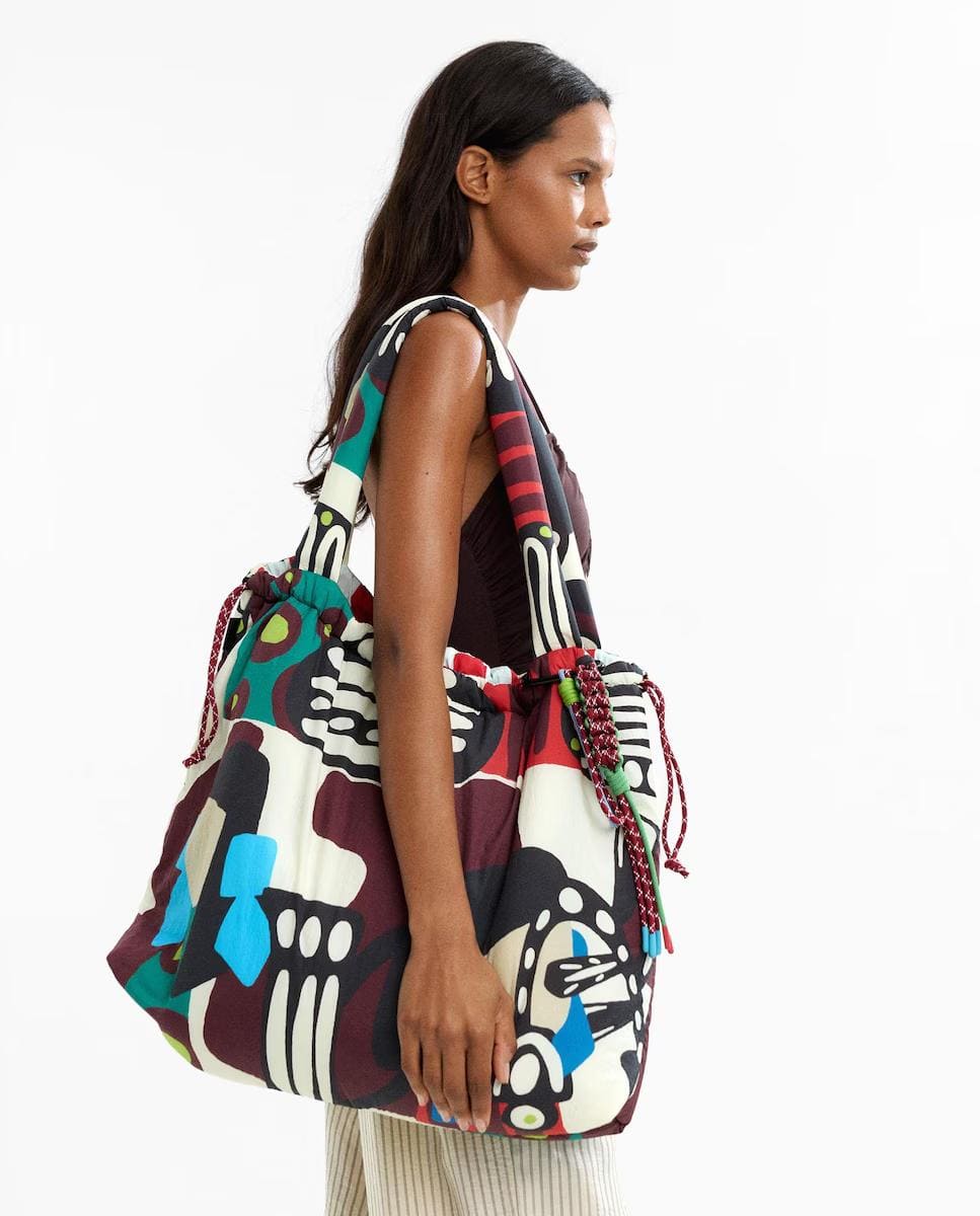 Bolso de hombro estilo shopper reversible con cierre ajustable y estampados