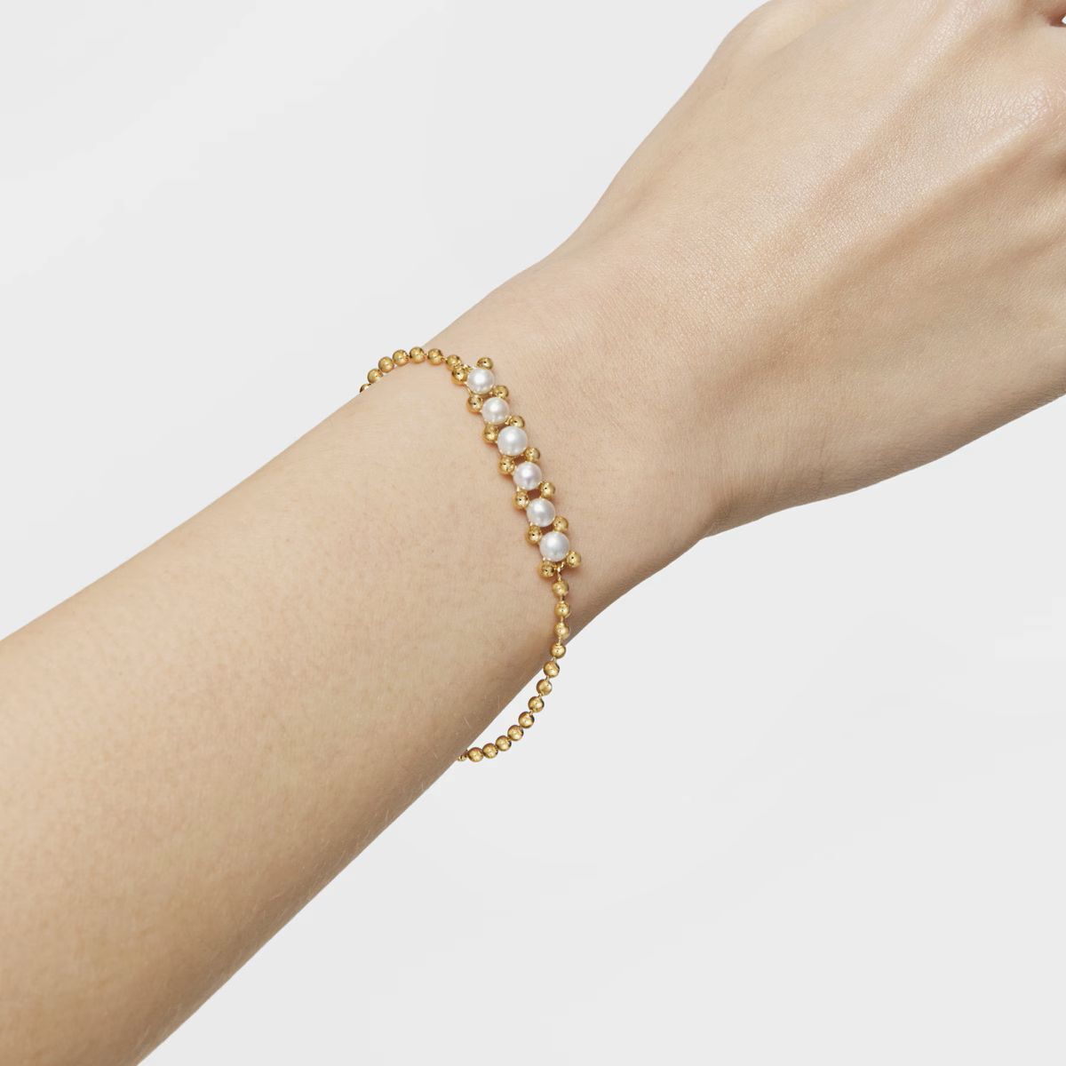 Pulsera cadena con baño de oro de 18 kt sobre plata y perlas cultivadas Gloss de Tous