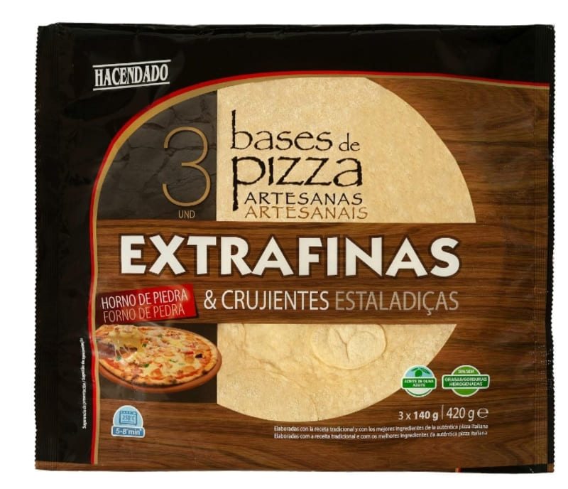 Bases de pizza artesanas extrafinas y crujientes Hacendado ultracongeladas