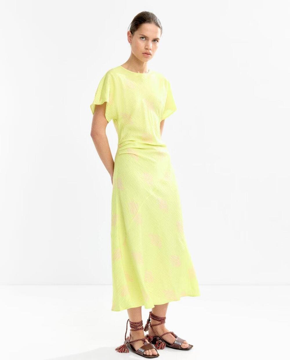 Vestido midi con drapeado en la cintura y estampados, Parfois