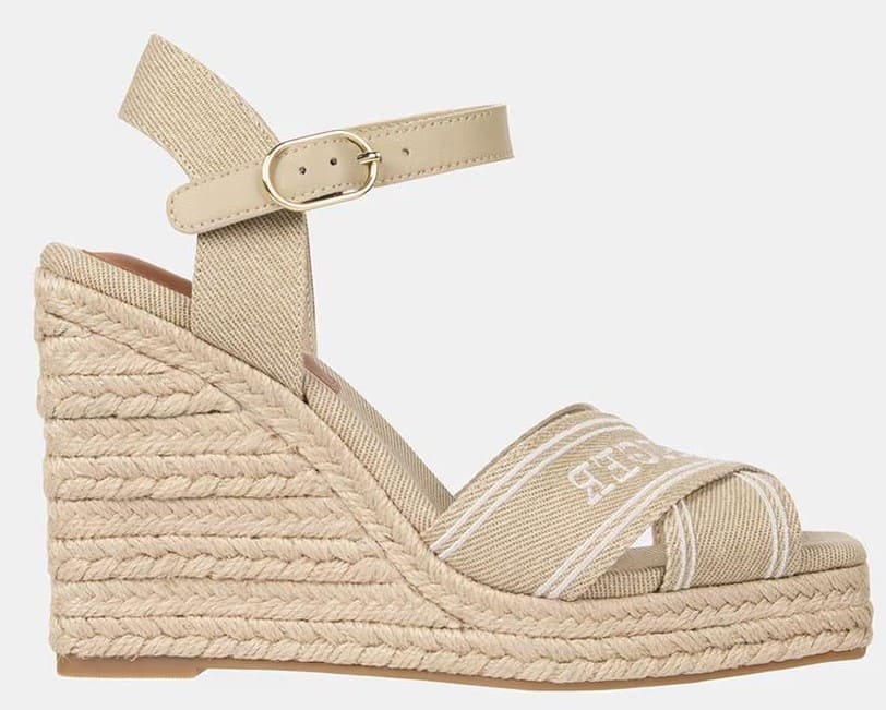 Sandalia de cuña alta de esparto con logo, Tommy Hilfiger
