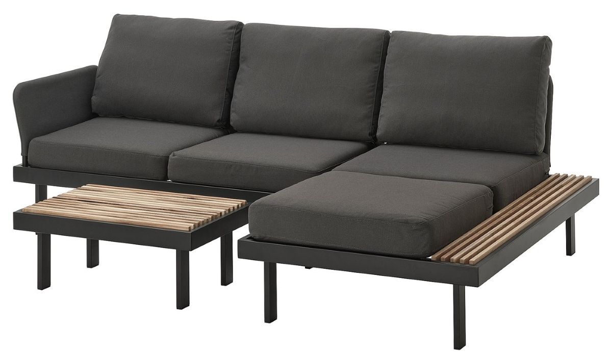 Sofá de 3 plazas con chaise longue para exterior de la serie REVSKÄR de Ikea