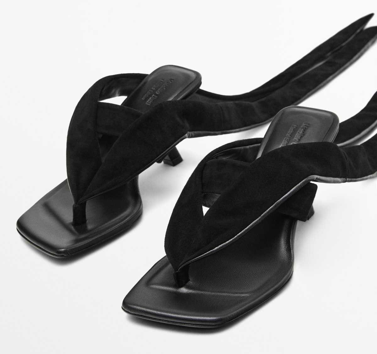 Sandalia tacón lazada ante - Limited edition de Massimo Dutti