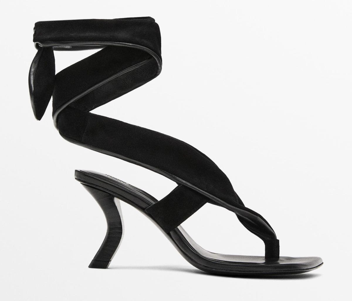 Sandalia tacón lazada ante - Limited edition de Massimo Dutti