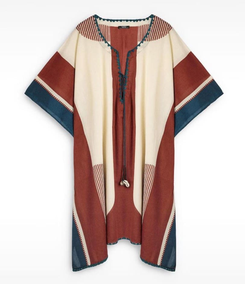 Caftán con cordón decorativo y estampado de rayas, Parfois