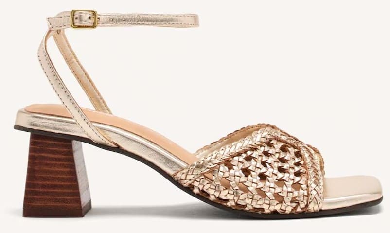 Sandalias de tacón de piel calada con trenzado y tacón