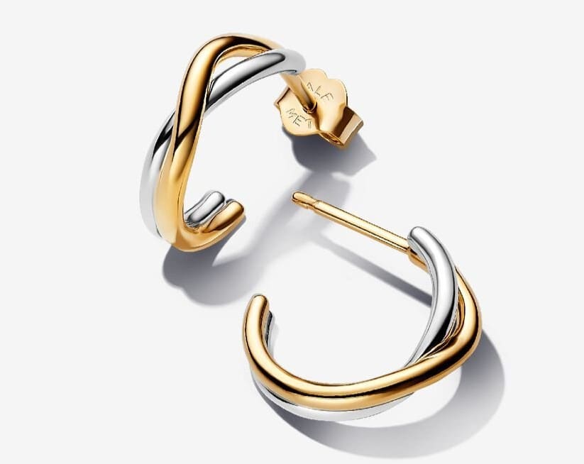 Pendientes de Aro Abiertos en Dos Tonos de Forma Orgánica de Pandora