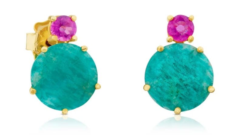 Pendientes de oro con amazonita y rubí tratado Ivette de TOUS