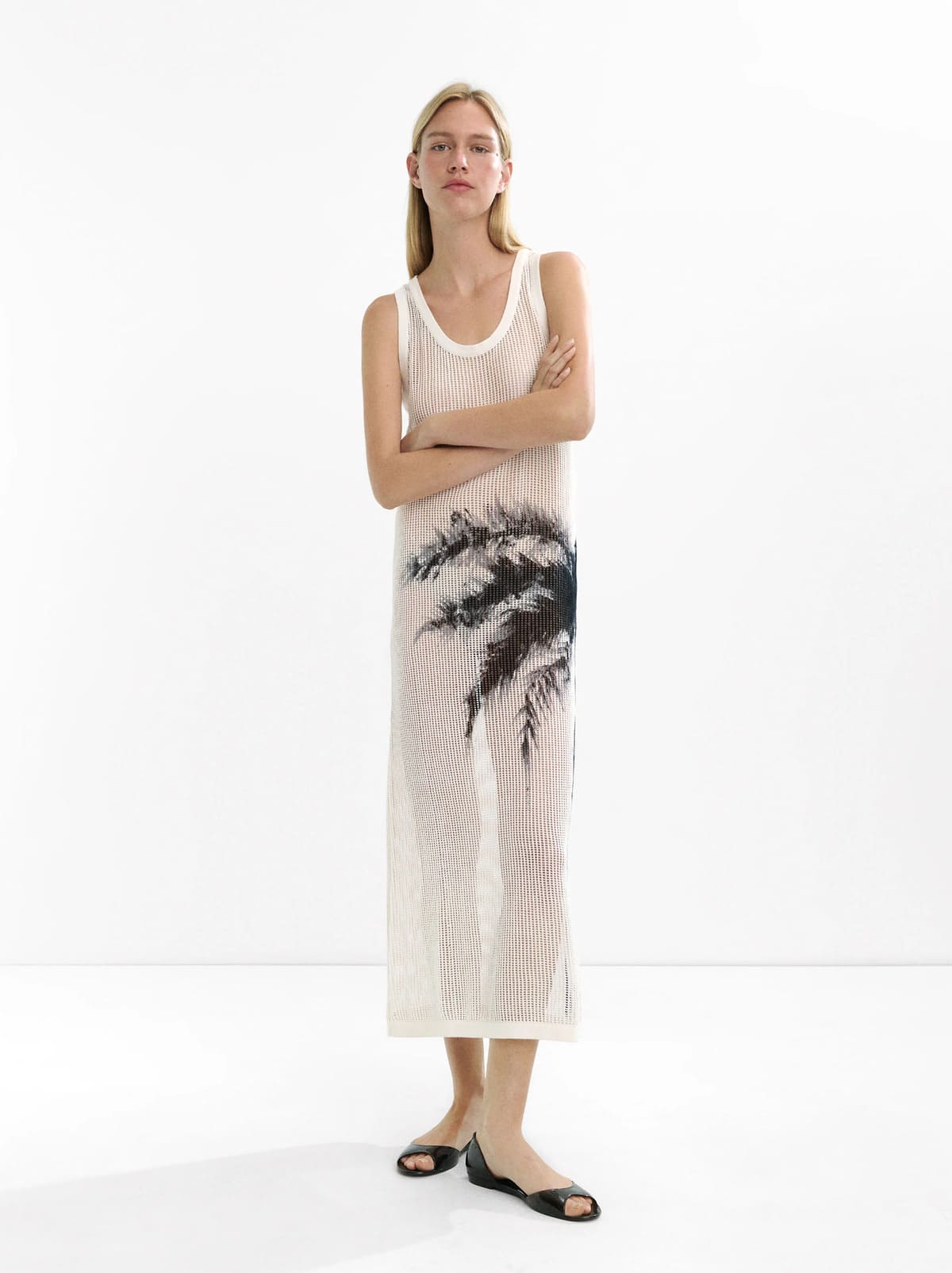 Vestido de punto con estampado de palmera