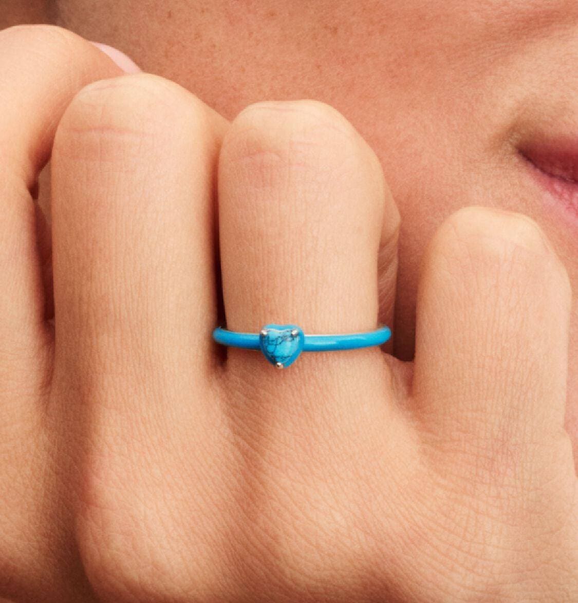 Anillo Gema Corazón Color Turquesa de Pandora